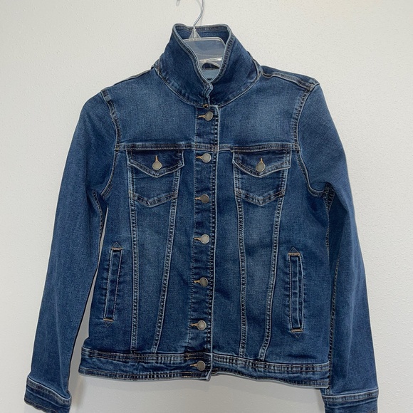 Well Worn Dark Wash Blue Button Stretchy Denim Jean Jacket Size Small Trucker - Picture 1 of 8